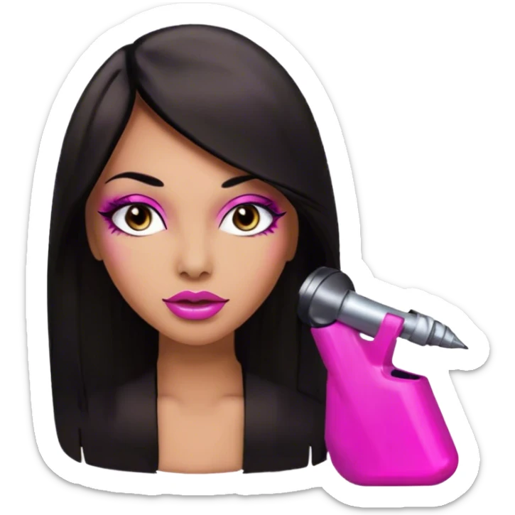 Glamours, medium tan skin tone, very beautiful girl, with big pump pink lips, long long lashes, black straight smooth silky long hair, straight parting hair, brown eyes sticker