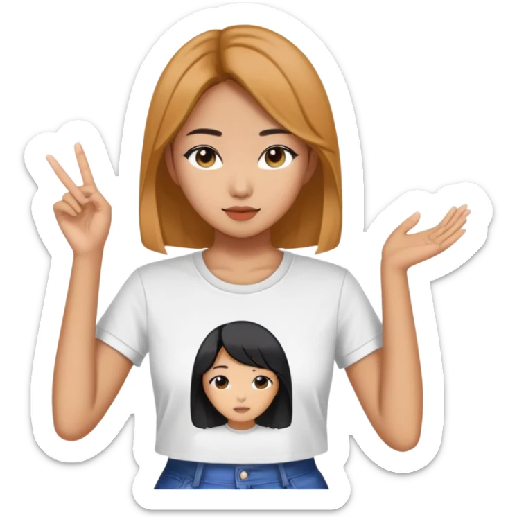 asian female clothing designer dressing normal T shirt, designing kpop clothing sticker