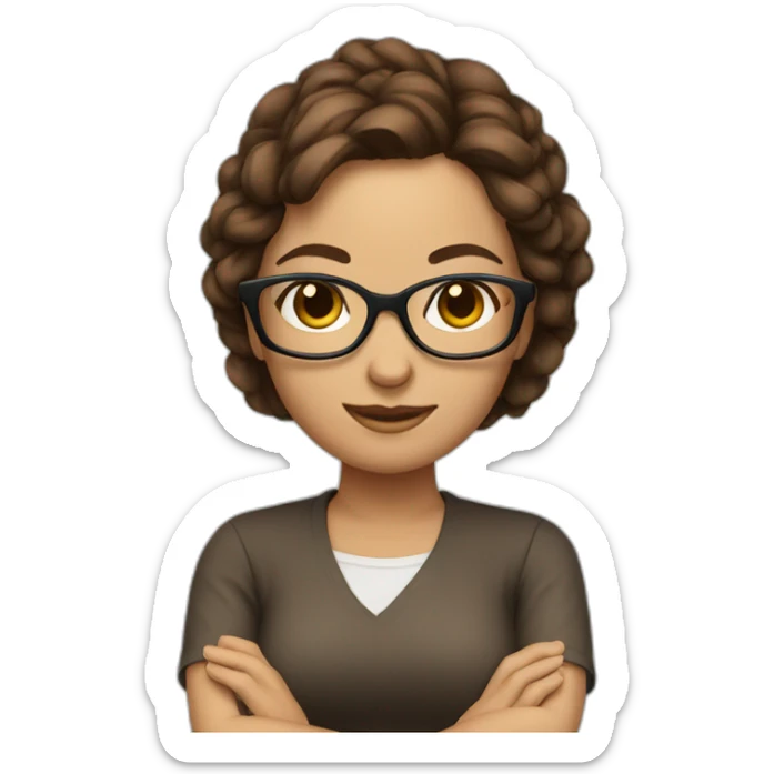 women brown hair tied with glasses crossing arms sticker
