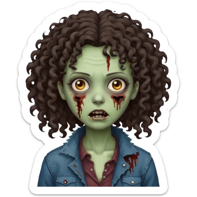 Zombie woman with curly, dark brown hair (not thick or voluminous)  sticker