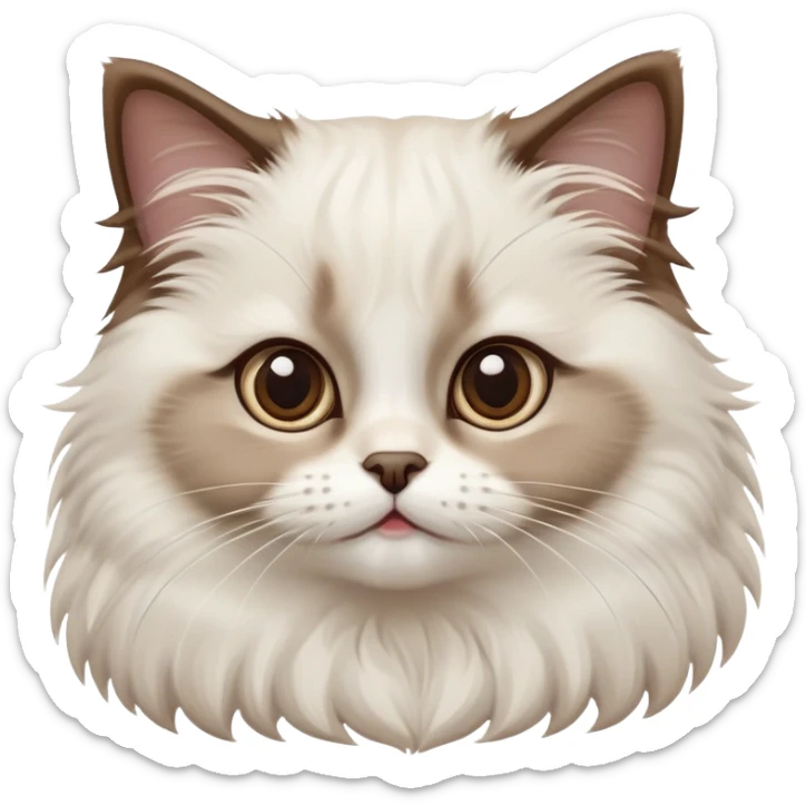 cinematic-adorable-big-eyed-fluffy-white brown-ragdoll-cat-portrait-emoji,-head-tilted-playfully-with-a-sweet-expression,-fluffy-brown seal colour with white-fur,-simplified-yet-irresistibly-cute-features-with-large,-expression, sticker