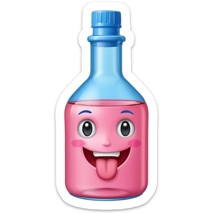 Smiling bottle of oil pink with silly face tongue out blue top sticker