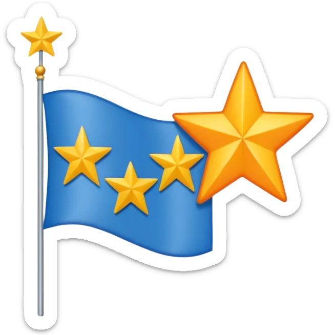  Flag Emoji, as a horizontal duo color, blue on top, orange on the bottom, and in between the two colors, there are 12 small, yellow, 5-pointed stars, running along the border of the two colors. Add one extra 5-pointed yellow star, but make it big, and directly in the middle of the flag. sticker