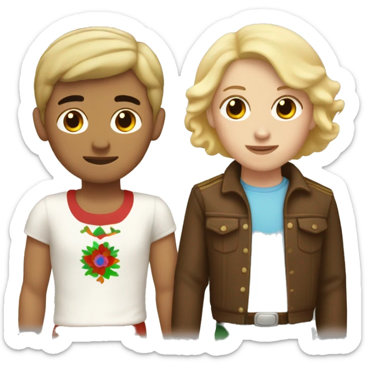 mexican boy with blonde hair holding white girl hand with a brown bob  sticker