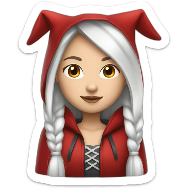 white-girl-long-straight-black-hair-with-white-streak-hair-and-red-ridding-hood sticker