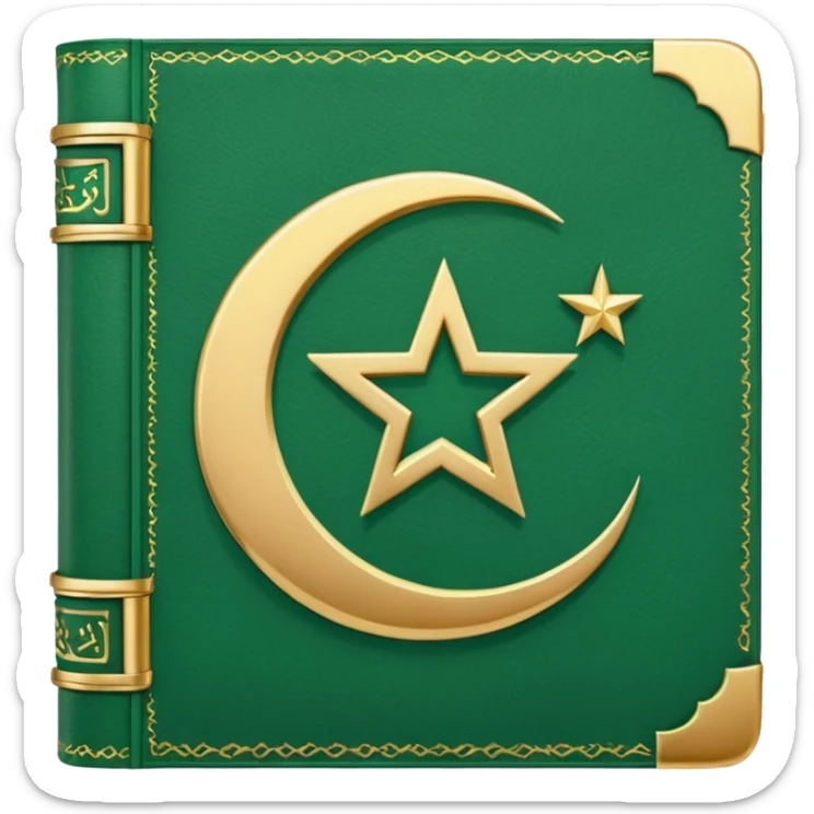 Closed Quran with the Islamic Symbol on it (moon and star) green from left to right sticker
