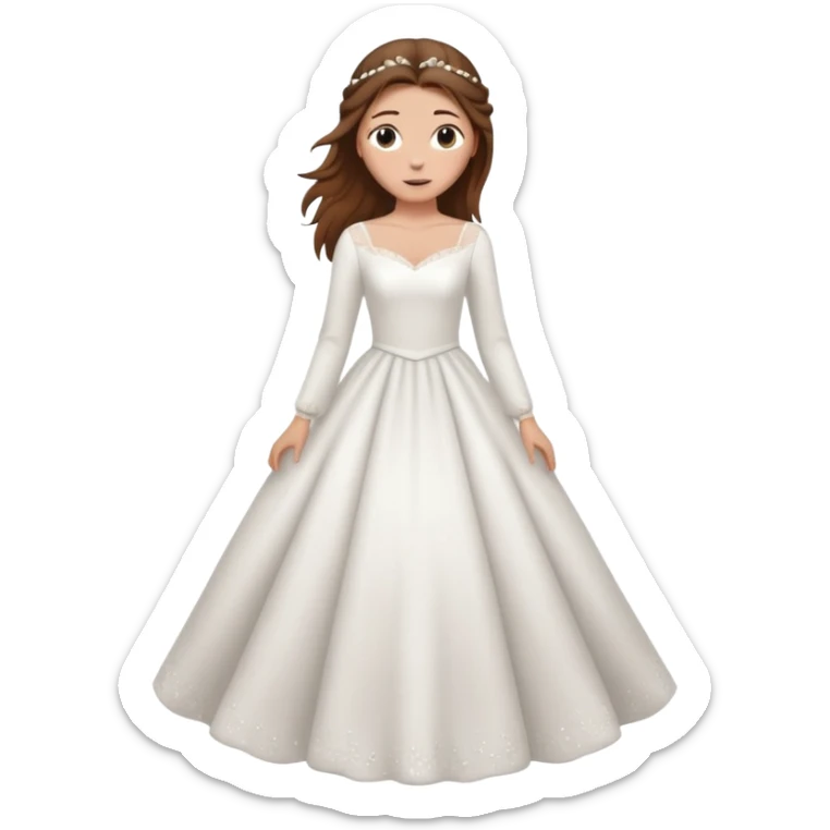 Chica blanca,pelo castaño y recogido,pelos salidos, vestido novia, manga larga cuerpo entero sticker