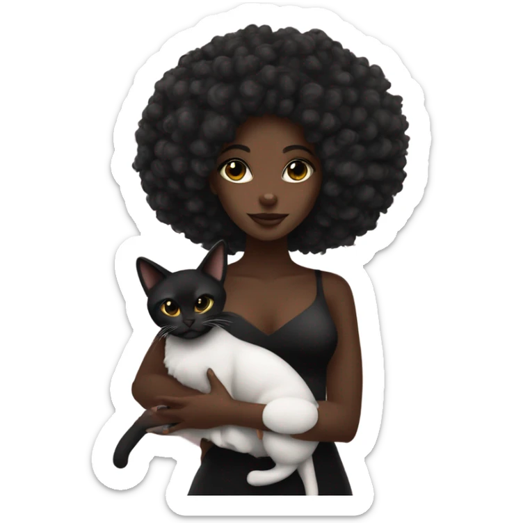 Darkskin girl with afro in a coquette style wearing black holding a cat sticker