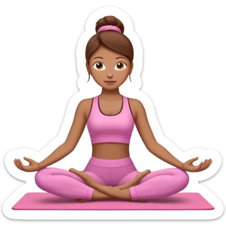 tan girl with brown hair and brown eyes doing yoga in pink outfit  sticker