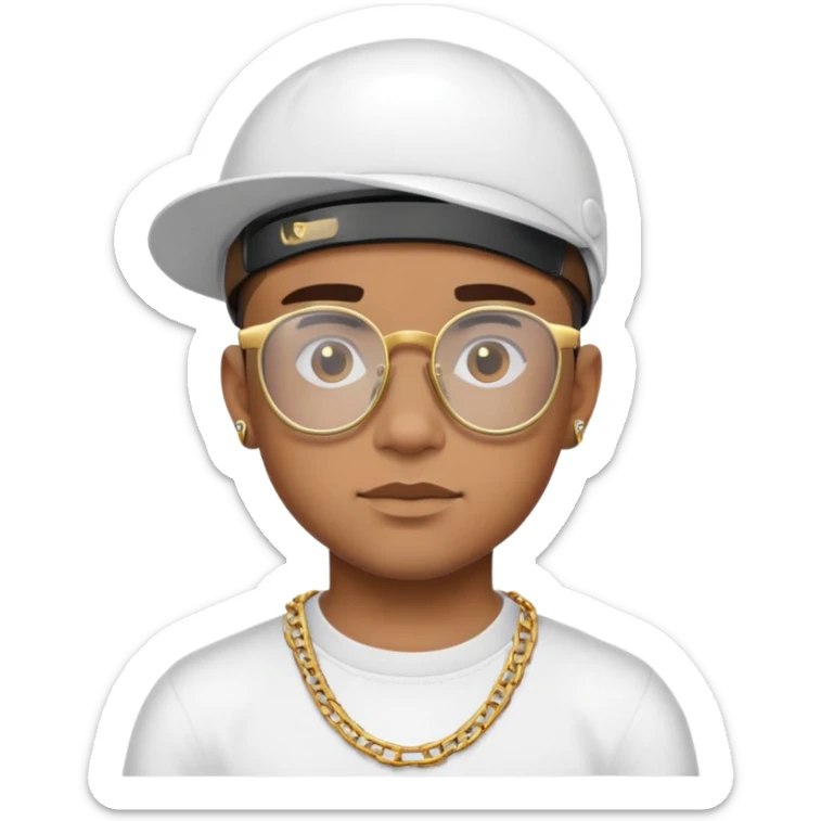 Brown boy wearing viser glasses with a buzz fade hair cut and think gold chain and neck tattoo sticker