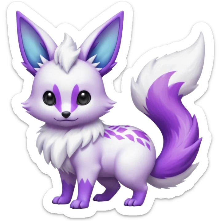 Hyper-realistic pastel wildlife Beautiful Real life wild feral Frosty Albino Shiny White with Violet markings Eevee-Liepard-Zangoose-Pokémon-Digimon-Fakémon-fusion-hybrid-creature sticker
