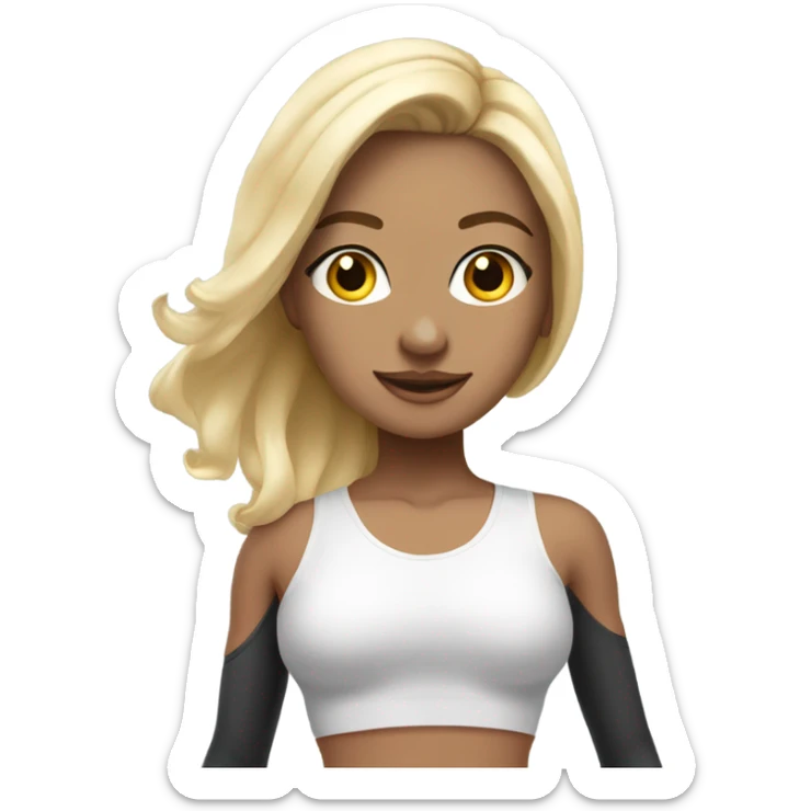 pretty contempary dancer wearing clean girl exersize gear with blonde h sticker