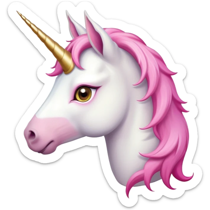 head of an anthropomorphised female unicorn horse, looking directly ahead, standard pose sticker