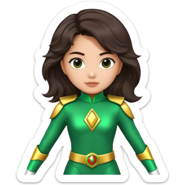 green Power Ranger Asian girl with dark brown wavy hair sticker