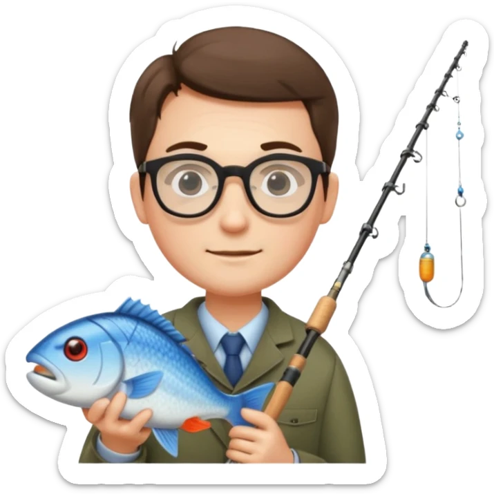 Accountant who wears glasses and loves fishing with fair skin and bold spot no hat sticker