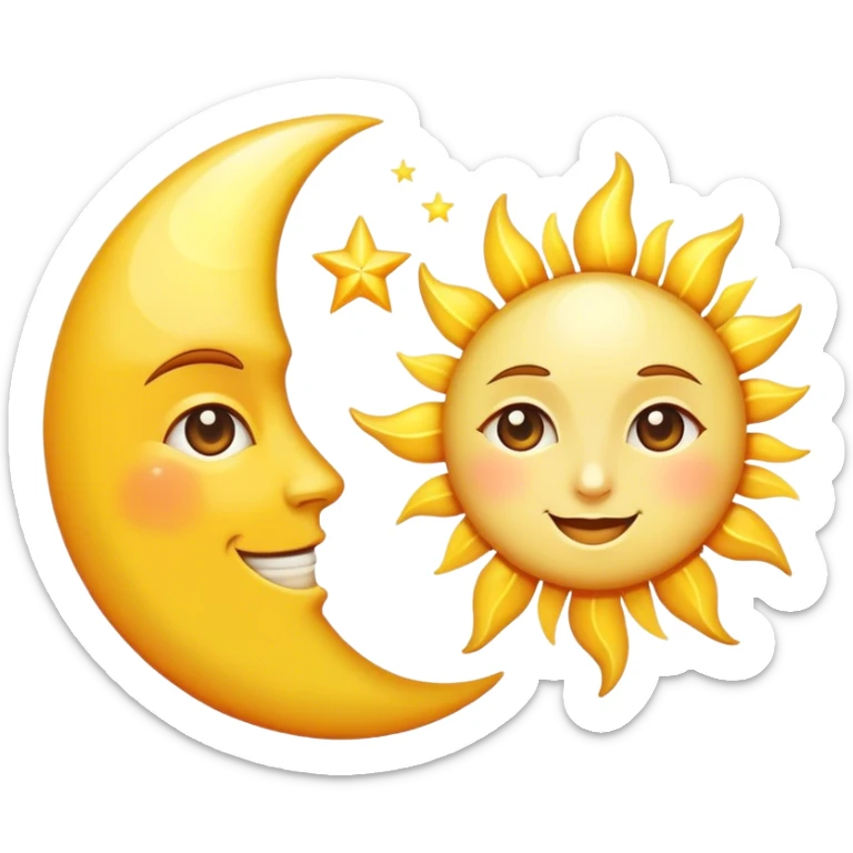 a really bright sun and a moon who shines because of it. the sun is bigger and the moon bright too sticker