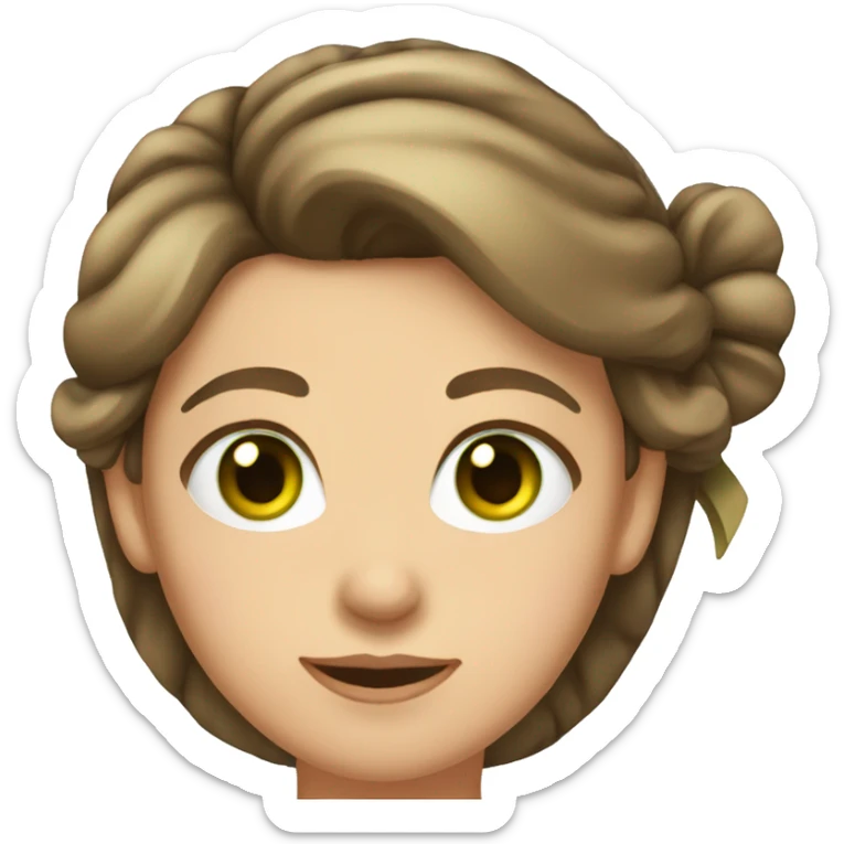 Mom with a bow in her hair and hair up. Brown hair, green eyes, round face sticker