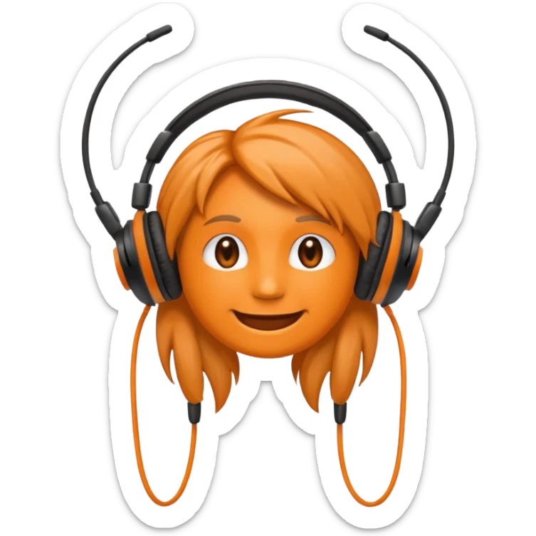 Orange happy face emoji with a couple of hair,headphones,and antennas. sticker