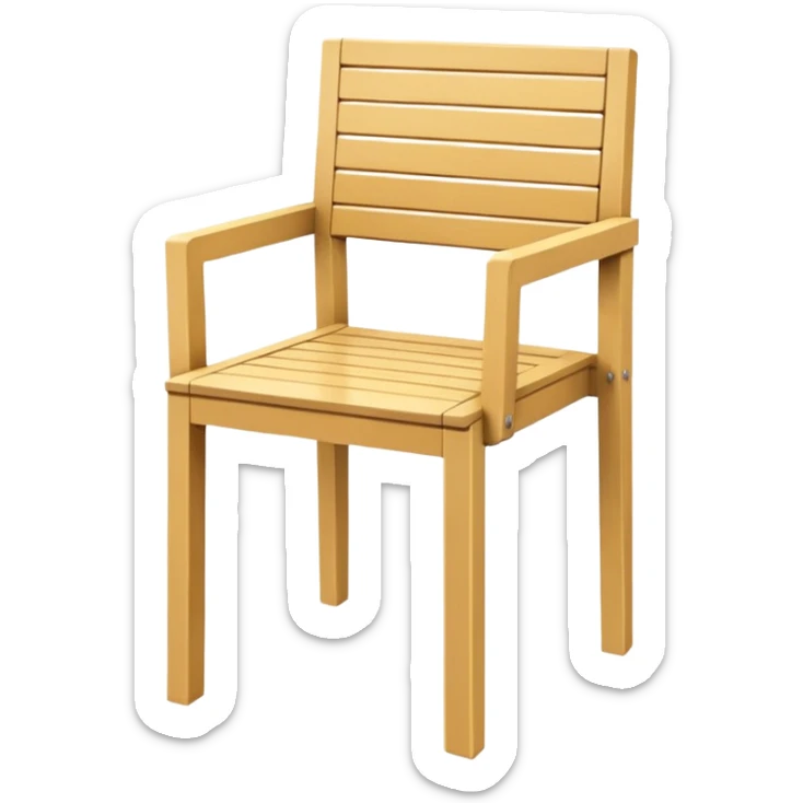 style wooden chair made of light brown wood with a yellowish tone. The design should match the reference image — modern and geometric with a solid, squared frame and slatted backrest and seat. Clean lines, minimalistic style, soft shading, and no background. sticker