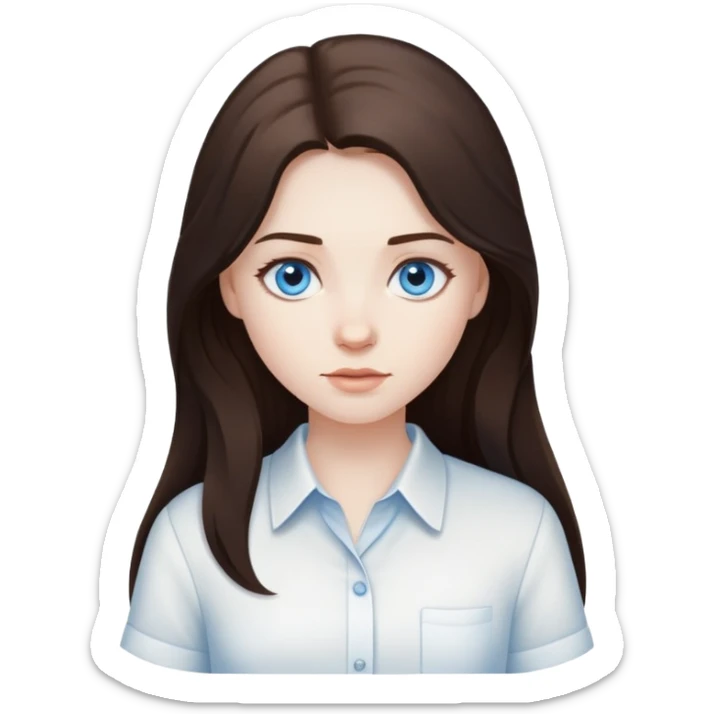 girl with long dark brown hair and pale skin blue eyes white shirt sticker