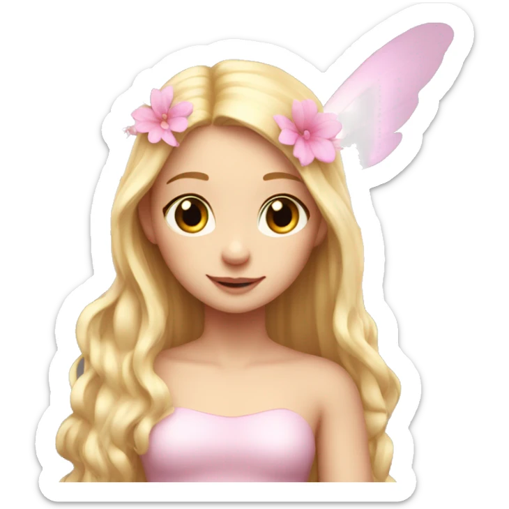 Beautiful, flower, fairy, light pink, long blond hair, big wings, fair skin sticker