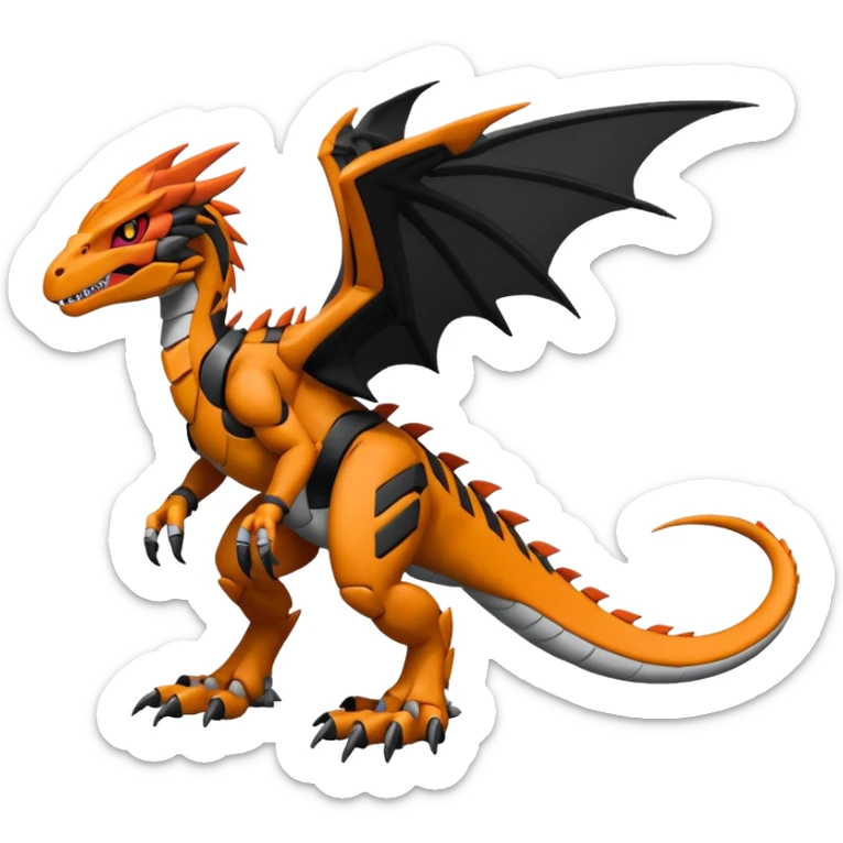 Cool Edgy Black Orange Digimon-Fakemon-Guilmon-Velociraptor-Dragon-Mecha full body sticker