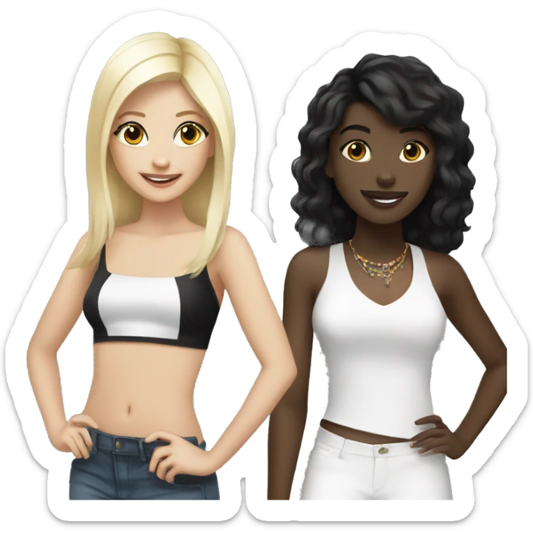 Black girl black hair and white blonde girl partying sticker