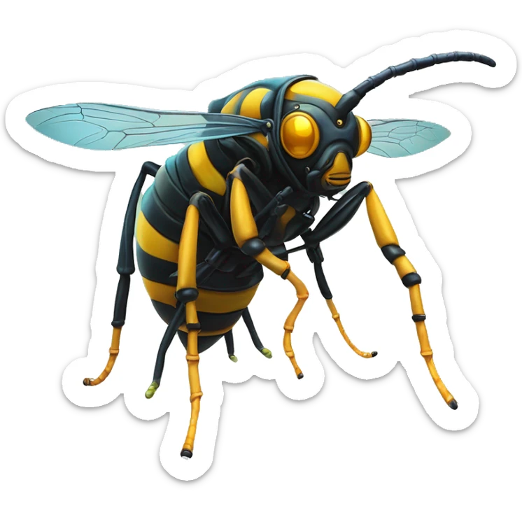 Scuba diving Wasp in subnautical style, oil paint, mysterious antennas, spectacular insect, intricate legs, masterpiece portrait , odd perspective, beautiful, desirable, logical sticker