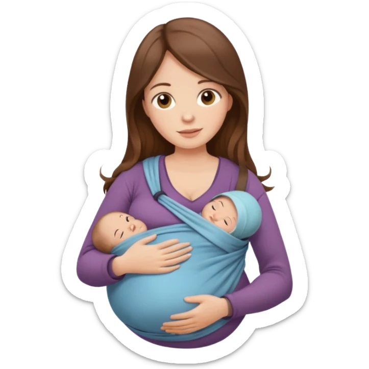 Pregnancy babywearing mom with long brown hair and with baby and wrap  sticker