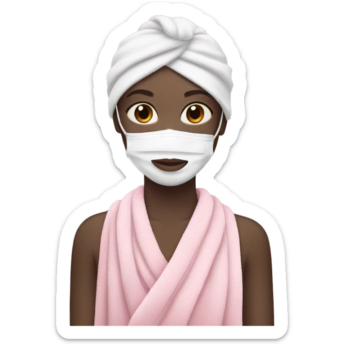 Pale girl with pink face mask in a pink towel with dark brown hair  sticker