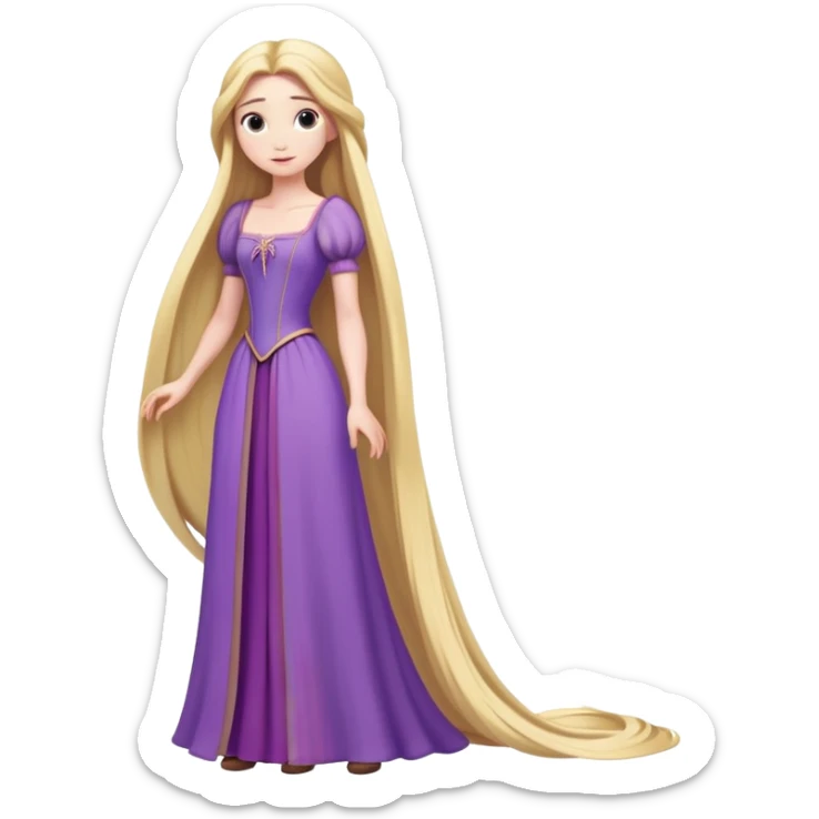 full body Rapunzel with purple dress, extremely long blonde hair, minimal style sticker