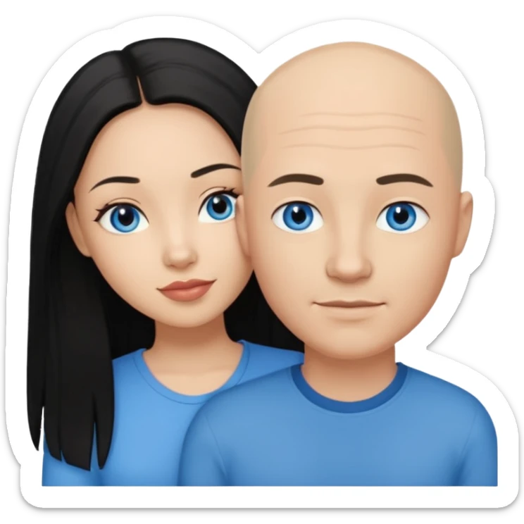 Bald white man blue eyes in love with Filipina woman with long hair and dark eyes sticker