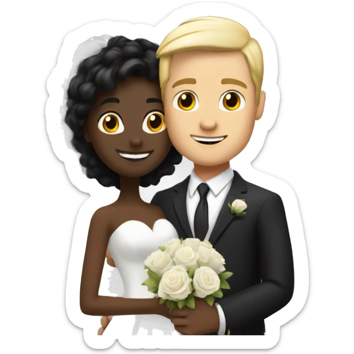 A white blonde man has just married, with a woman with black hair and a brown complexion. They have a lot of money. they are hugged sticker