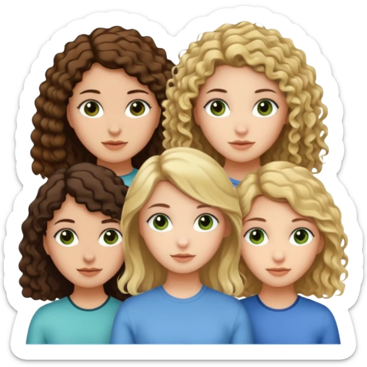 A trio of girls (one straight haired brown eyed brunette, another straight haired Blueish greenish eyed blonde and the last girl a browned eyed curly haired brunette sticker