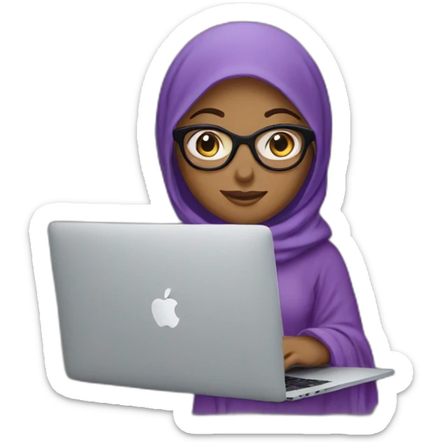 purple Hijab girl with glasses in front of MacBook 💻  sticker