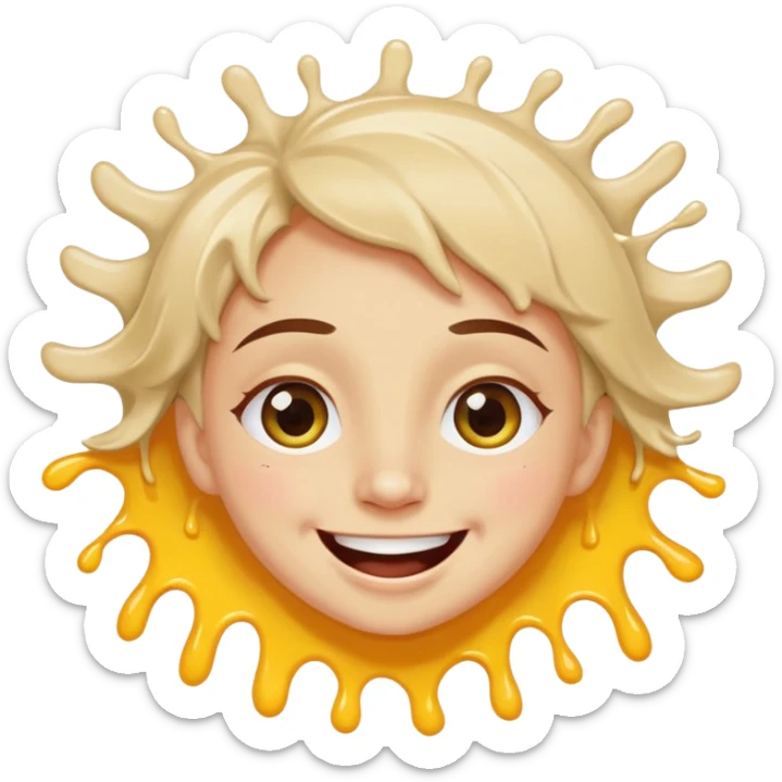 A joyful face with wide eyes and a big smile, tears of laughter flowing. The face radiates positive energy, surrounded by vibrant splashes in dynamic brush strokes. sticker