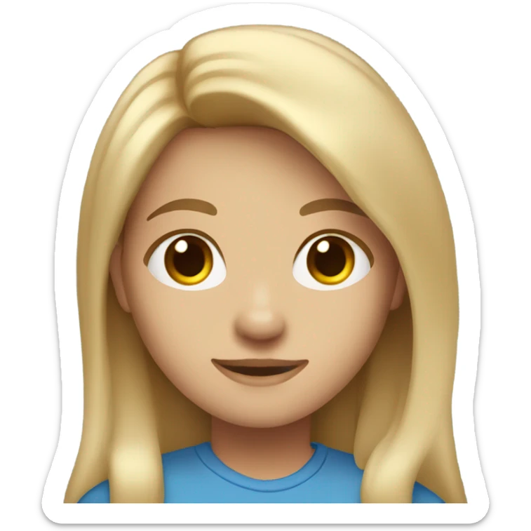 A blond girl with shoulder-length squares and brown eyes in a blue shirt sticker