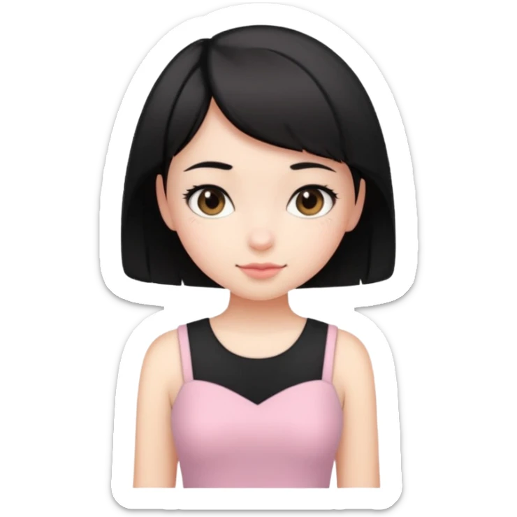 cute girl with short black hair, wearing a black top and light pink skirt sticker