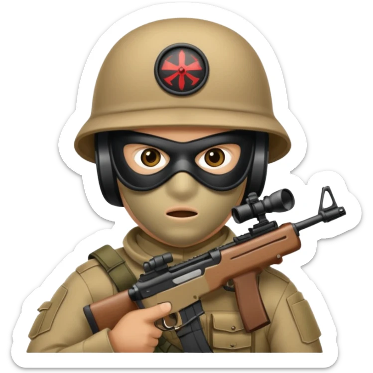 Close-up of a masked army soldier looking through the crosshair of his rifle  sticker