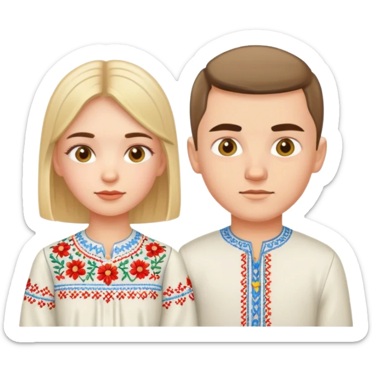 A Ukrainian girl in an embroidered shirt and a Ukrainian boy in an embroidered shirt sticker