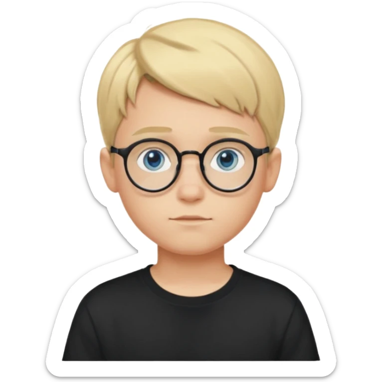 Blonde teen boy with medium short middle parted hair,blue eyes, round Glasses looking judging to the Side sticker