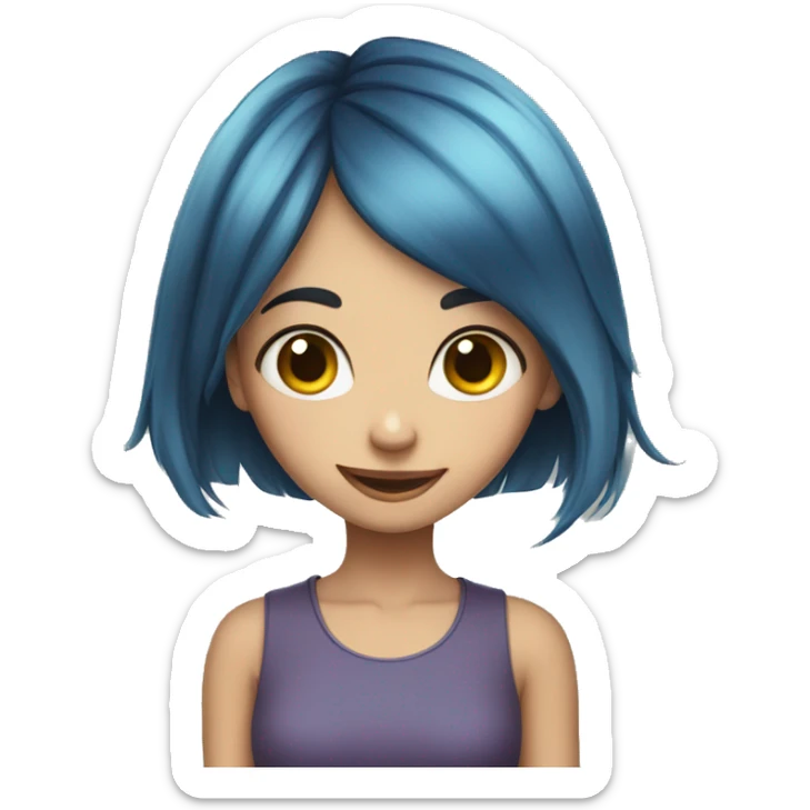 Skinny and happy girl, Big eyes, short and blue hair, happy sticker