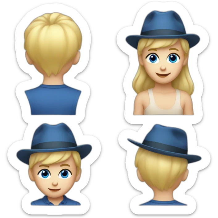 male baby with blonde hair and big blue eyes with a fedora sticker