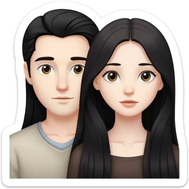 beautiful pale brunette girl with long hair and pale man with black hair and gray eyes sticker
