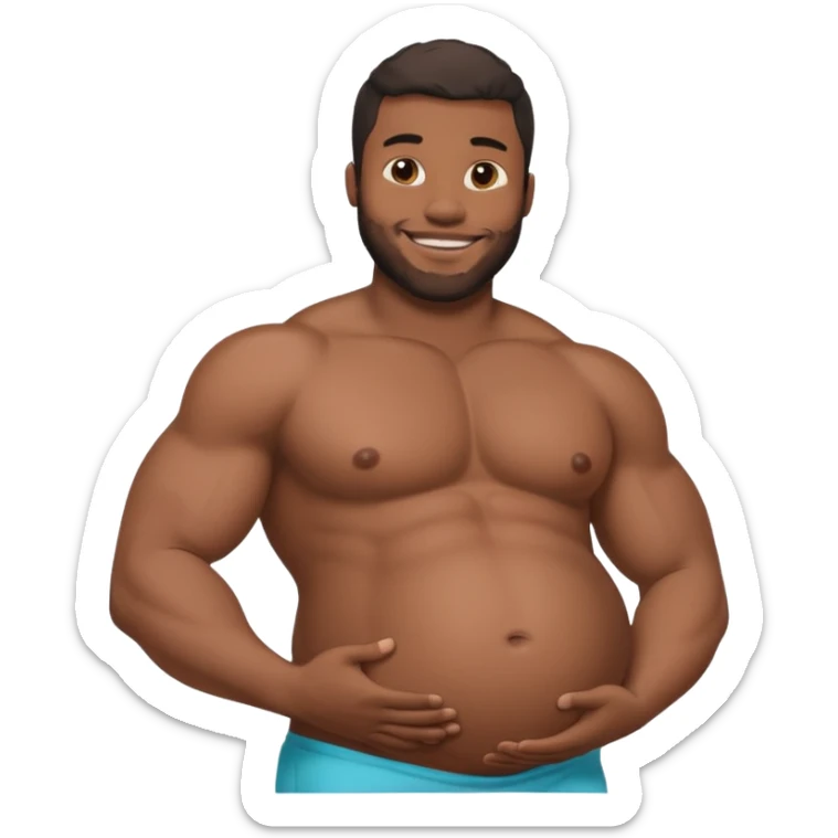 A shirtless pregnant burly black man holding his pregnant belly  sticker