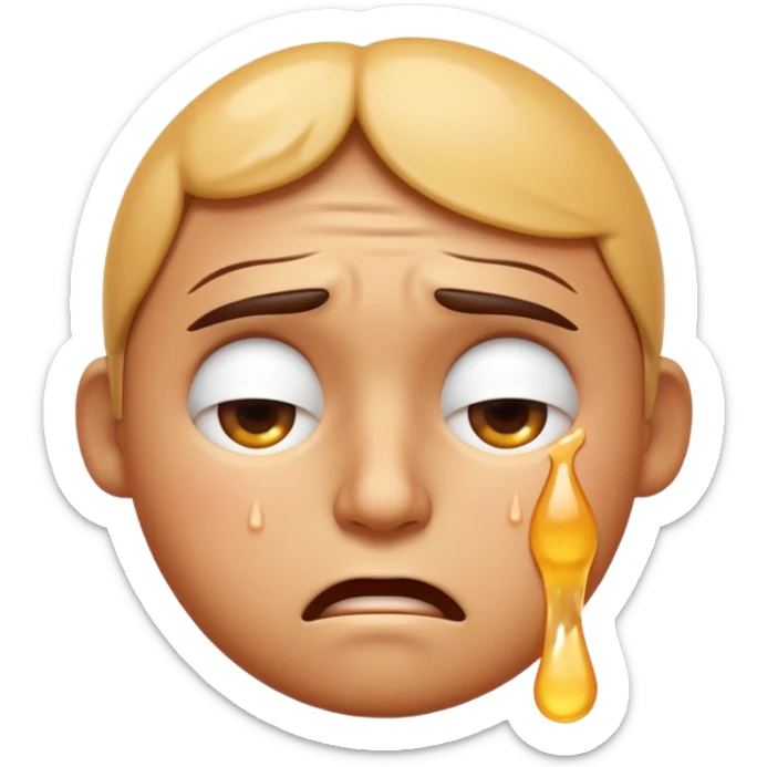 Apple-style emoji illustration of a person sweating, overheated face with sweat drops, half-closed exhausted eyes, annoyed or angry expression, soft 3D emoji style, smooth gradients, rounded shapes, centered composition. sticker