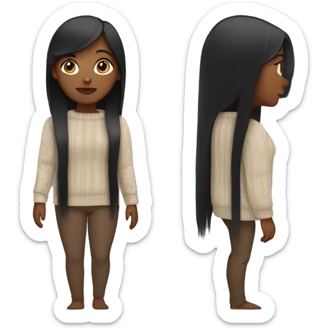 Brown skin girl with straight black hair wearing sweater sticker