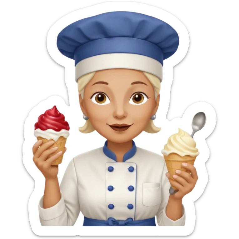 Old femaleChef trying multiple scoops of gelato sticker