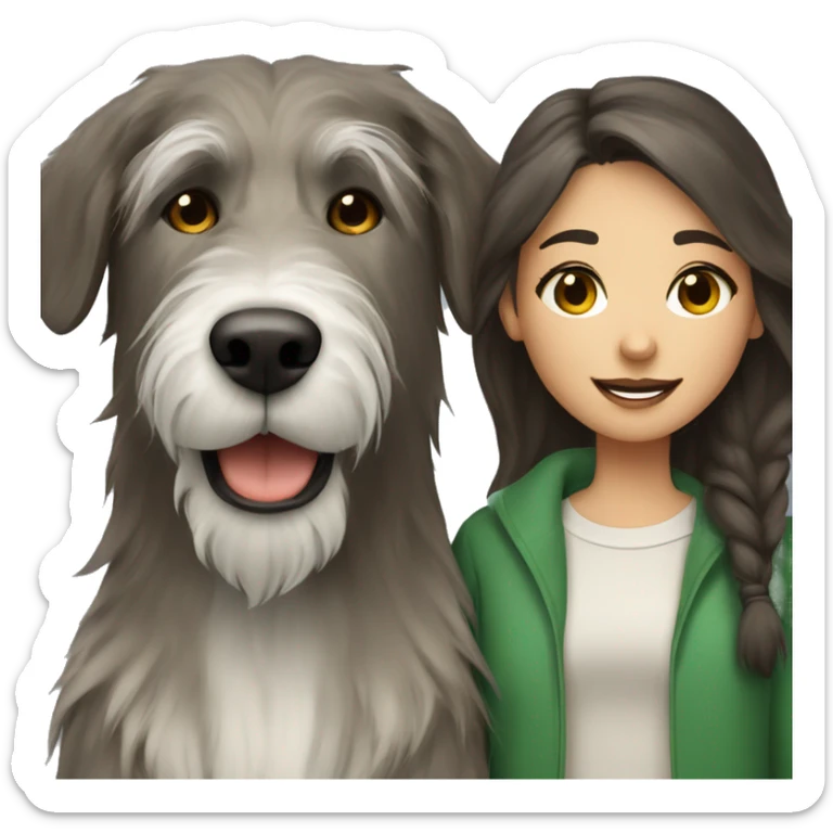 Dark Brown hair girl and an Irish wolfhound dog sticker