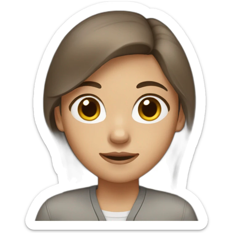 A girl with brown hair, brown eyes, and gray clothes sticker